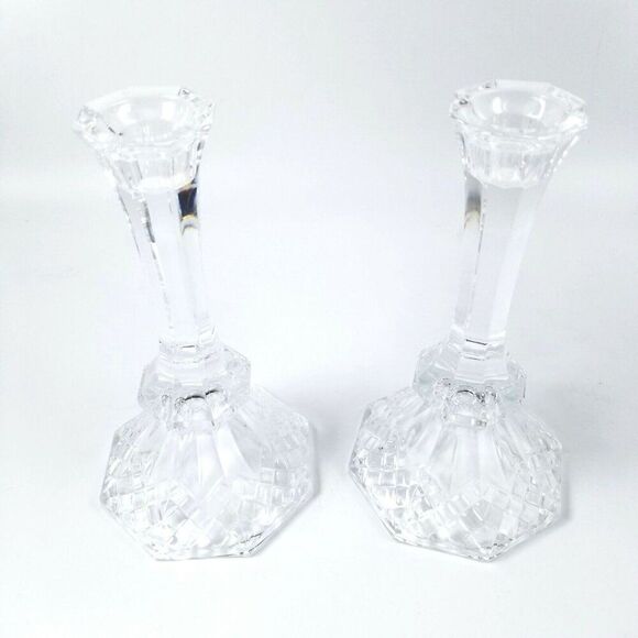 Wedding Centerpiece Candle Lite Candlestick Crystal Clear Glass 7.5" USA Lot 2 - Picture 1 of 6